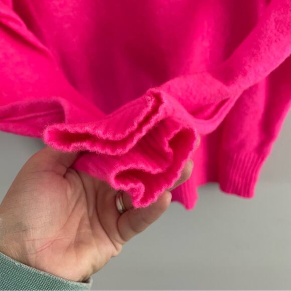 Athleta | Women’s Transit Crew Sweater Merino Wool Pullover Neon Hot Pink Bright - Picture 3 of 10